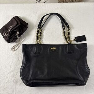 Coach Madison Black Tote Soft Leather Lux Chain Shoulder Bag Purse 20466